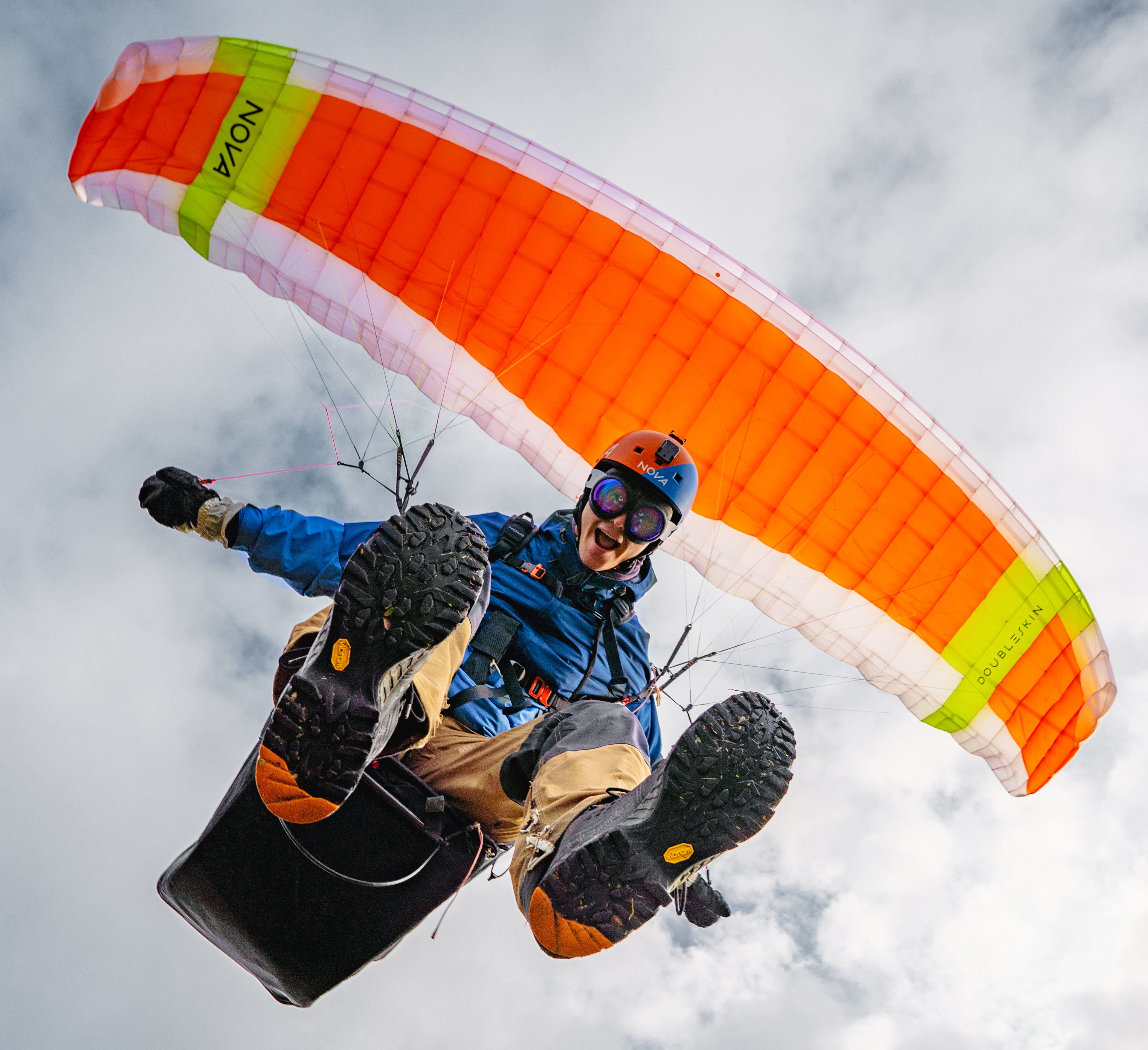 Paragliding pilot Ole Dalen wearing Fluga goggles